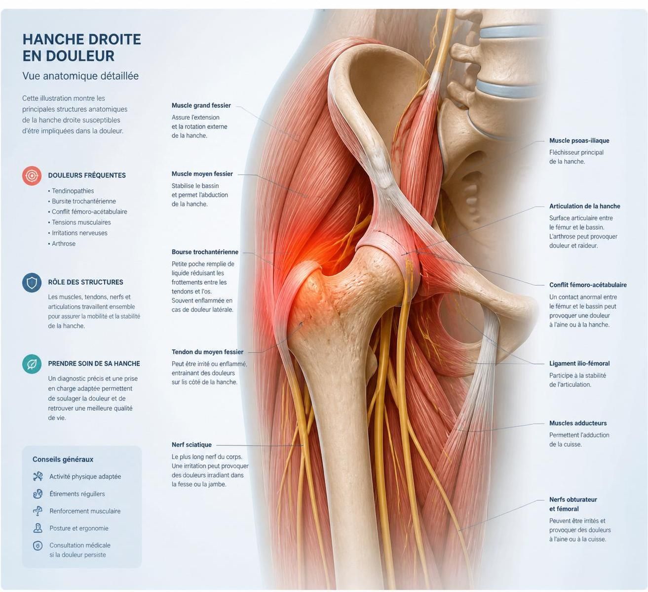 découvrez les causes possibles de la douleur à la hanche droite et apprenez à écouter les signaux que votre corps vous envoie pour mieux comprendre et soulager cet inconfort.