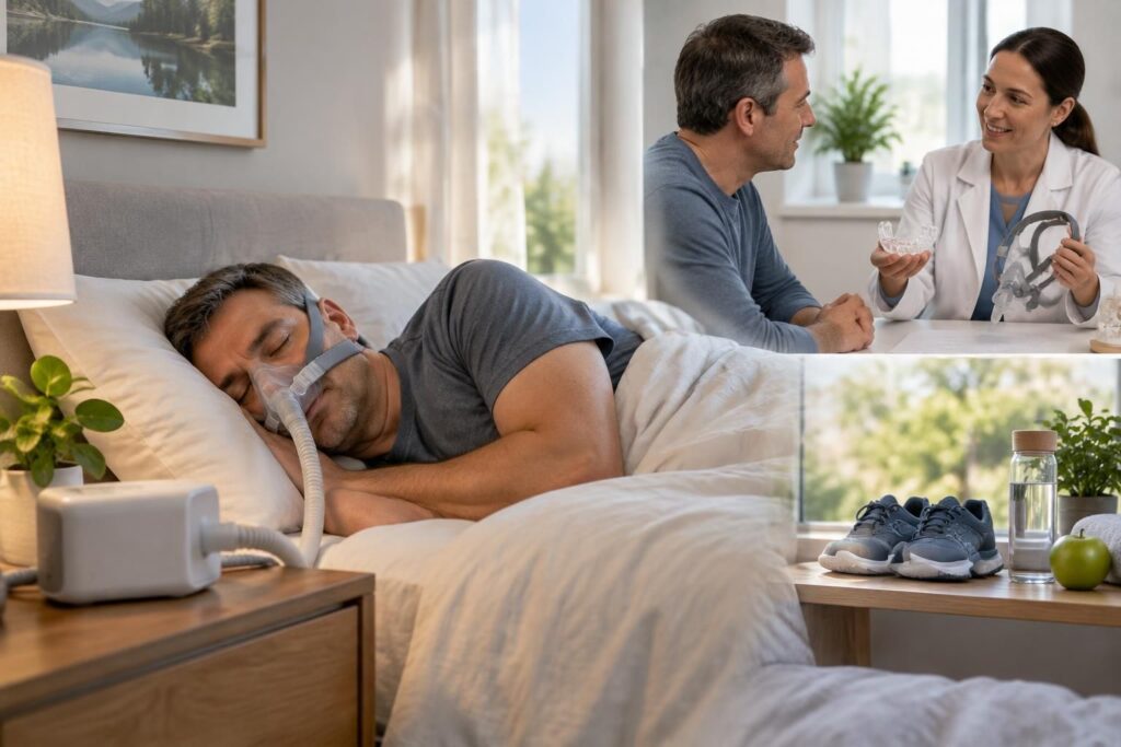 découvrez les traitements de l’apnée du sommeil : ventilation par ppc, orthèse d’avancée mandibulaire et changements de mode de vie, selon votre situation.